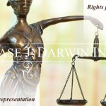 Statue holding the scales of justice with overlay text saying "Rights Protection, Zealous Representation, Case J. Darwin, Inc.""
